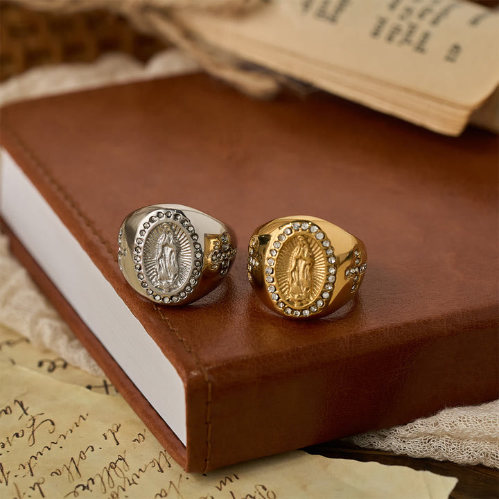 Bold Our Lady Cross Signet Ring - The Heavenly