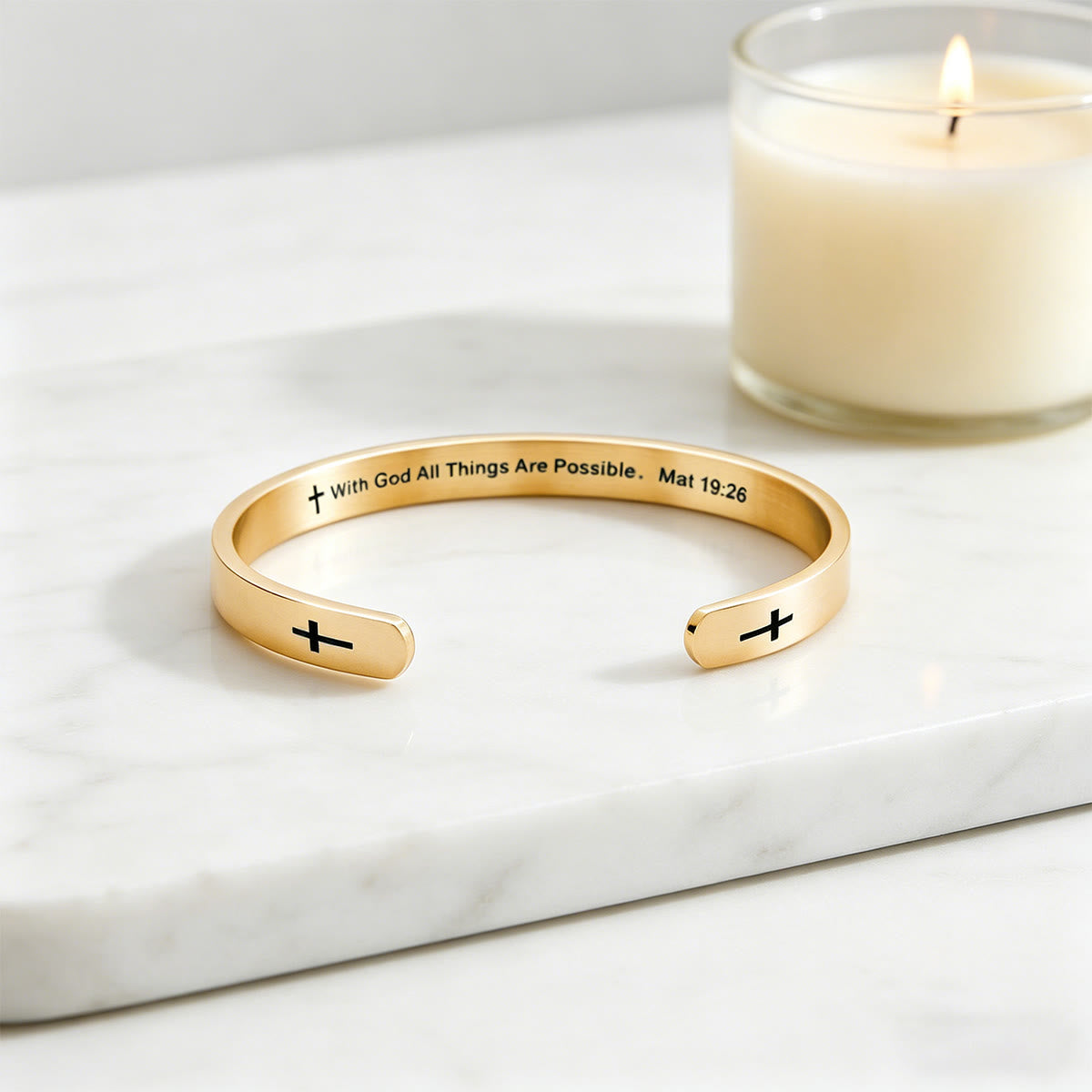 Matthew 19:26 Bible Verse Cross Cuff Bracelet: With God All Things Are - The Heavenly