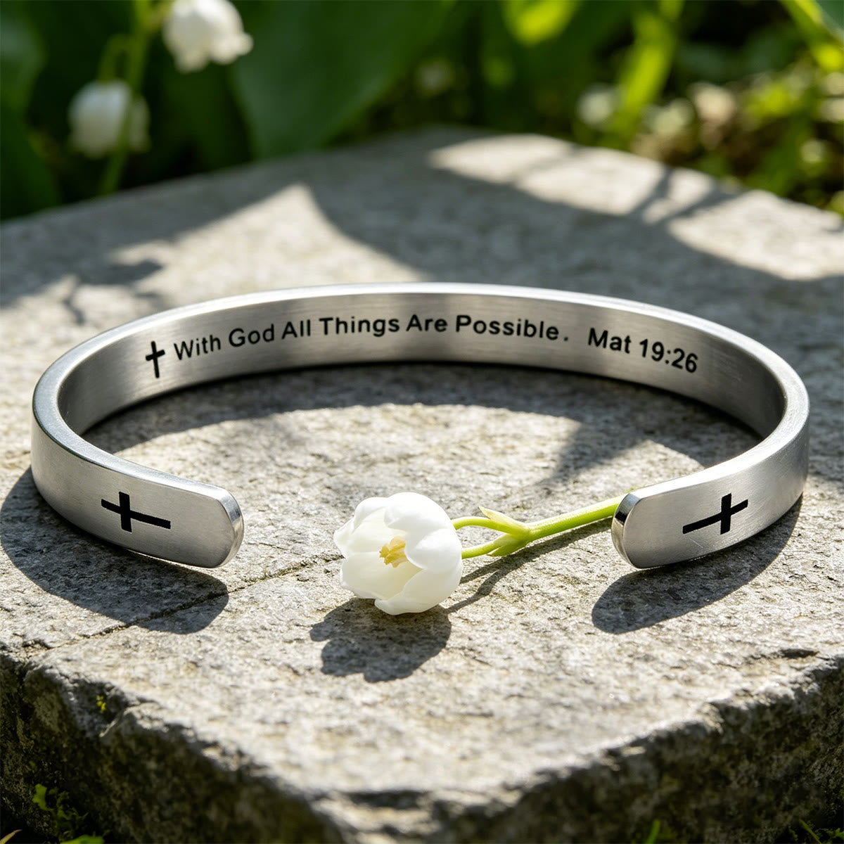 Matthew 19:26 Bible Verse Cross Cuff Bracelet: With God All Things Are - The Heavenly