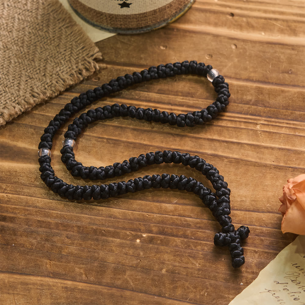Blue & Black Cross 100 Blessing Knots String Necklace - The Heavenly