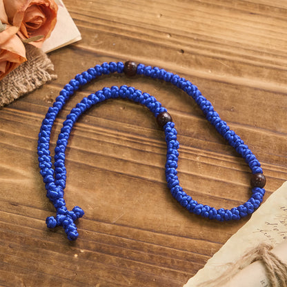 Blue & Black Cross 100 Blessing Knots String Necklace - The Heavenly