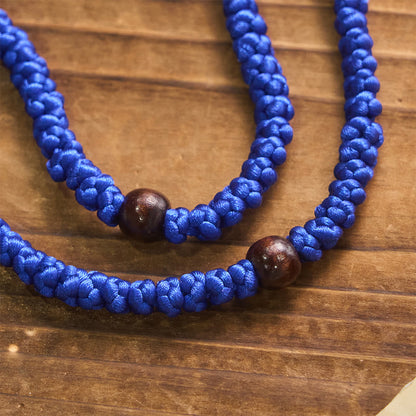 Blue & Black Cross 100 Blessing Knots String Necklace - The Heavenly
