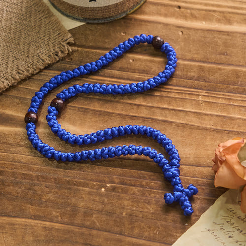 Blue & Black Cross 100 Blessing Knots String Necklace - The Heavenly