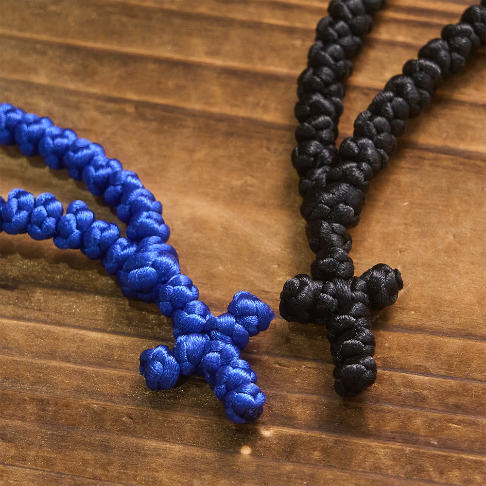 Blue & Black Cross 100 Blessing Knots String Necklace - The Heavenly