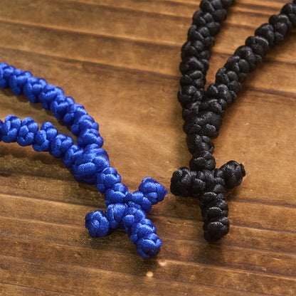Blue & Black Cross 100 Blessing Knots String Necklace - The Heavenly