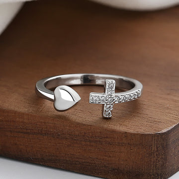 3 Color Heart & Cross Symbol Blessed Minimalist Adjustable Ring - The Heavenly