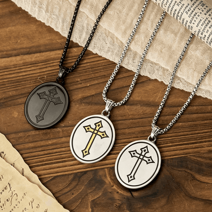Tri-Color Sacred Heart & Cross Dual-Sided Medallion Necklace - The Heavenly