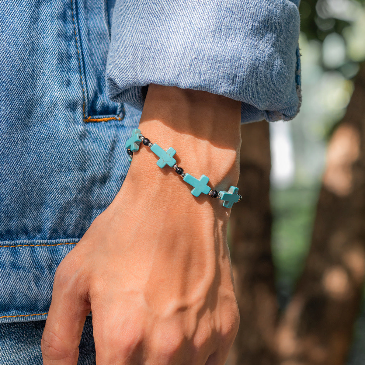 Crucifix Prayer Beaded Turquoise Bracelet - The Heavenly