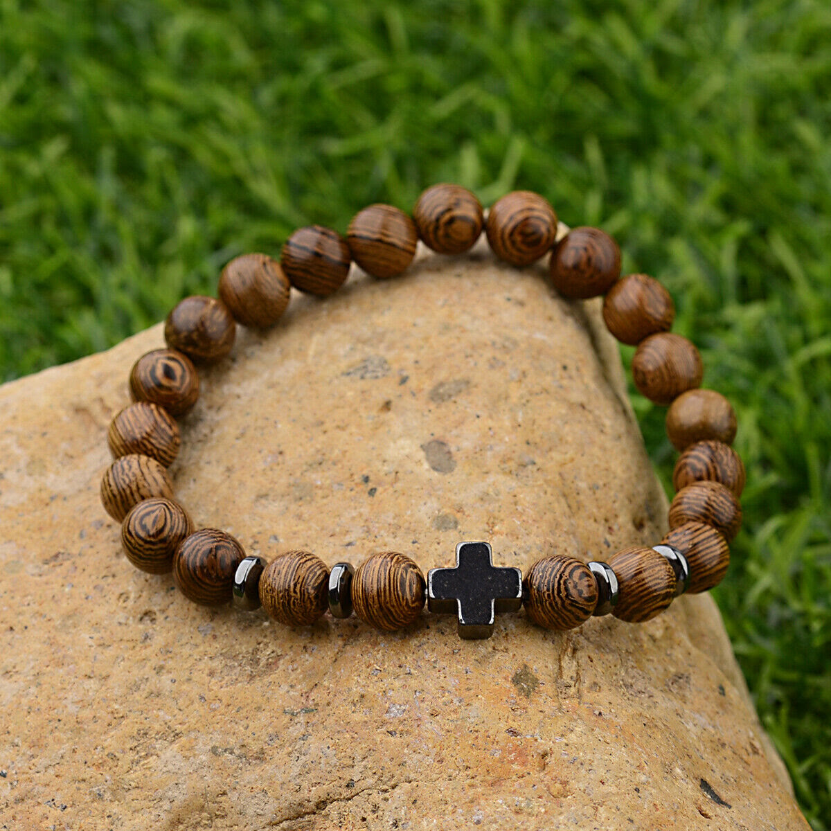 Cross Wooden Bead Bracelet - The Heavenly