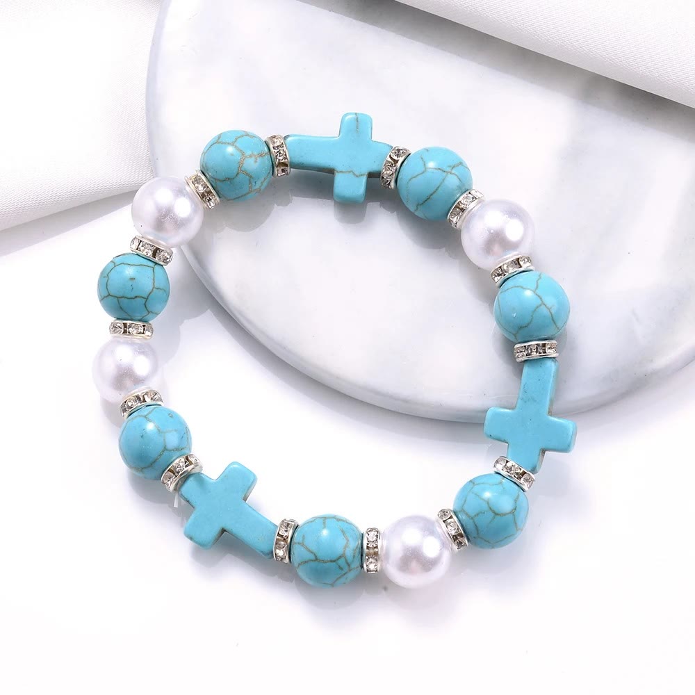 Pearl & Turquoise Cross Healing Energy Bracelet - The Heavenly