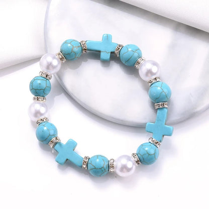 Pearl & Turquoise Cross Healing Energy Bracelet - The Heavenly