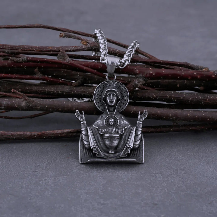 Virgin Mary Prayer Pendant Necklace Stainless Steel Catholic Medallion - The Heavenly