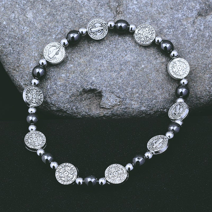 Black Gallstone St. Benedict Rosary Bracelet - The Heavenly