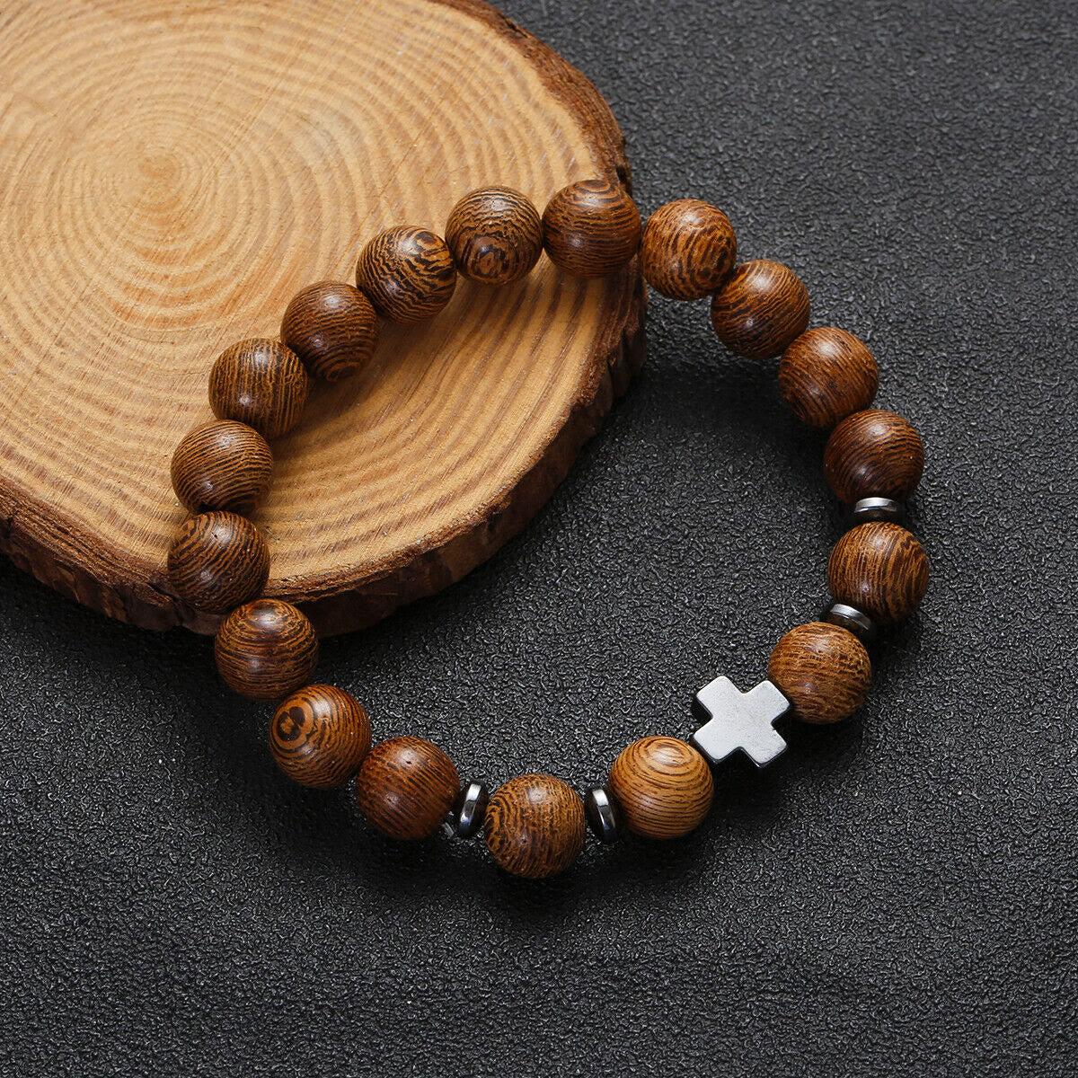 Cross Wooden Bead Bracelet - The Heavenly