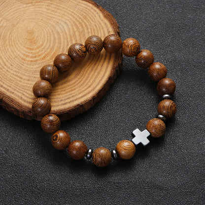 Cross Wooden Bead Bracelet - The Heavenly