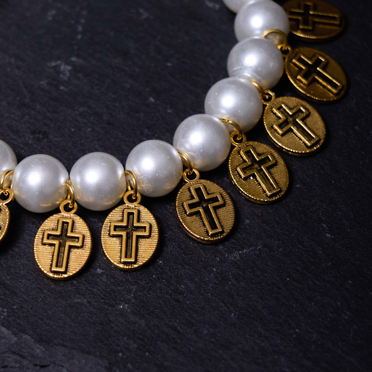 Saint Jesus Mary Medals Cross Pearl Bracelet - The Heavenly