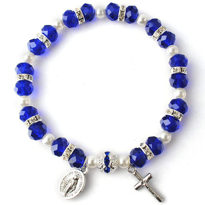 Crystal Beads Stretch Bracelet with Crucifix and Miraculous Medal - The Heavenly