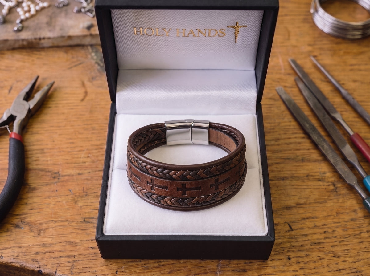 Leather Cross Bracelet - The Heavenly