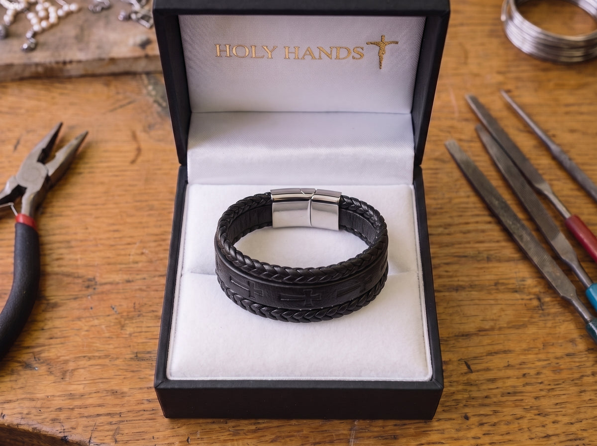 Leather Cross Bracelet - The Heavenly