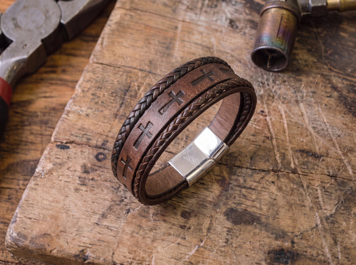 Leather Cross Bracelet - The Heavenly