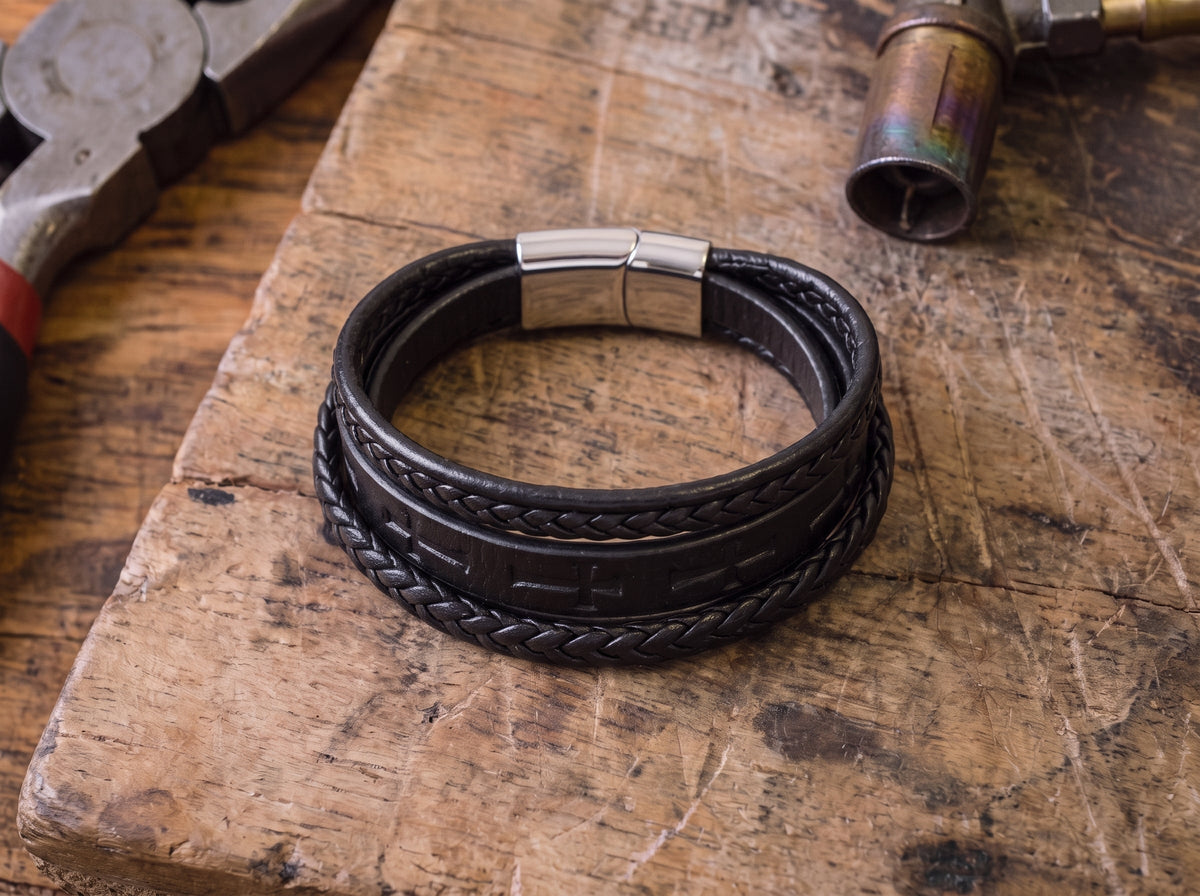 Leather Cross Bracelet - The Heavenly