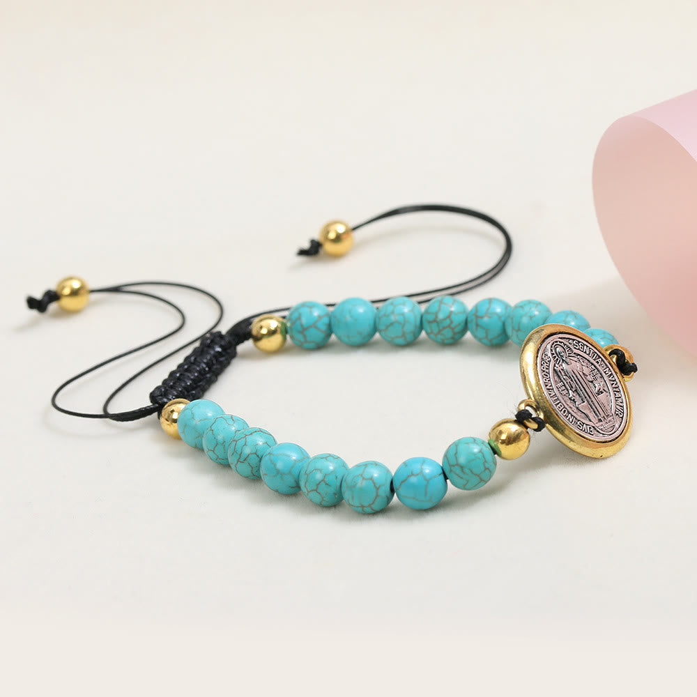 Turquoise St. Benedict Prayer Blessing Beaded Bracelet - The Heavenly