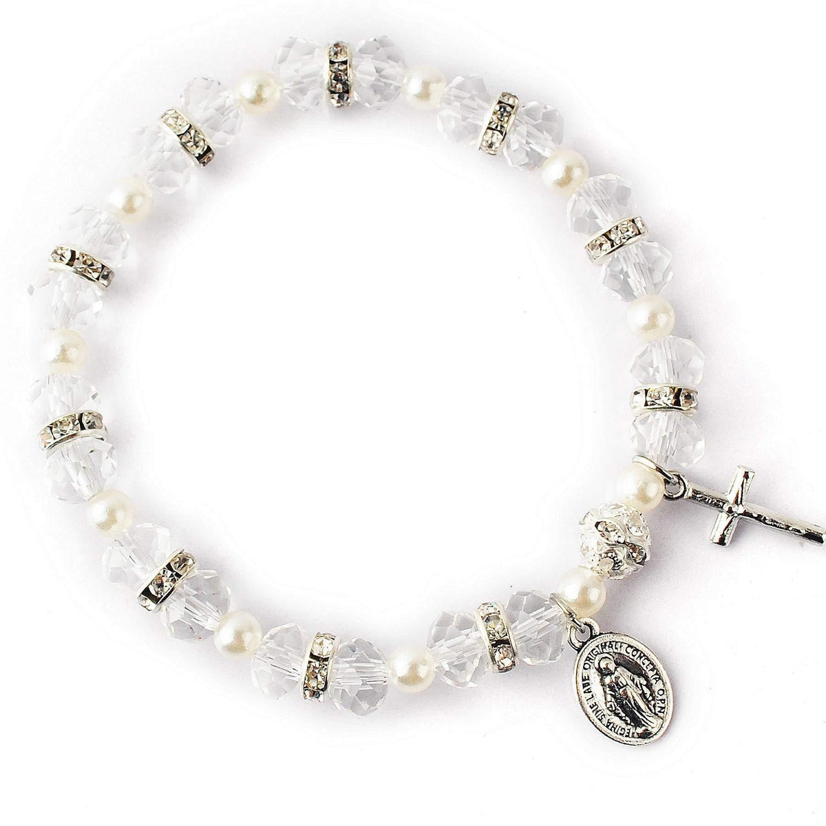 Crystal Beads Stretch Bracelet with Crucifix and Miraculous Medal - The Heavenly