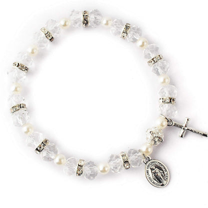 Crystal Beads Stretch Bracelet with Crucifix and Miraculous Medal - The Heavenly