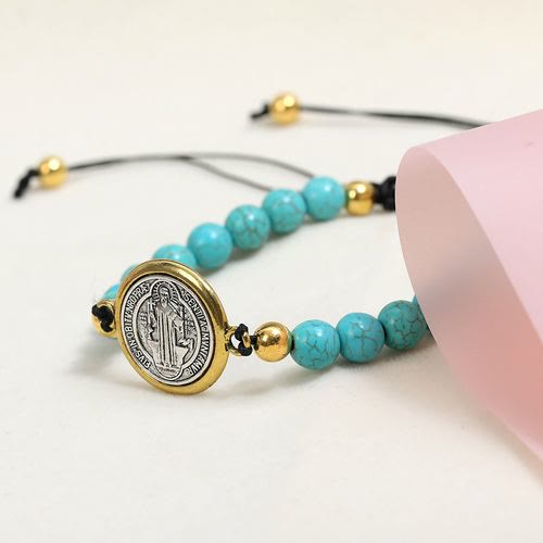 Turquoise St. Benedict Prayer Blessing Beaded Bracelet - The Heavenly