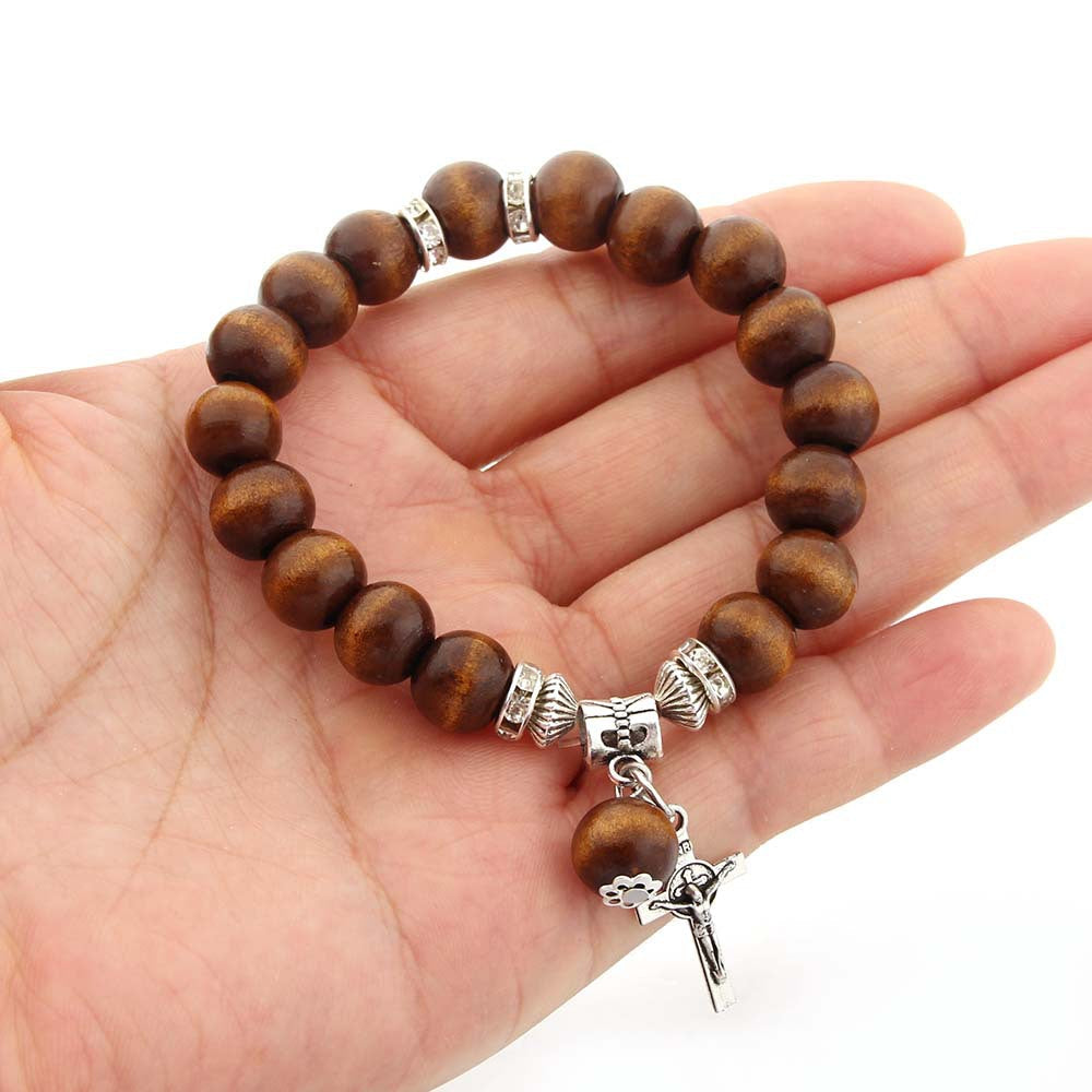 Handmade Wooden Bead Jesus Cross Bracelet - The Heavenly